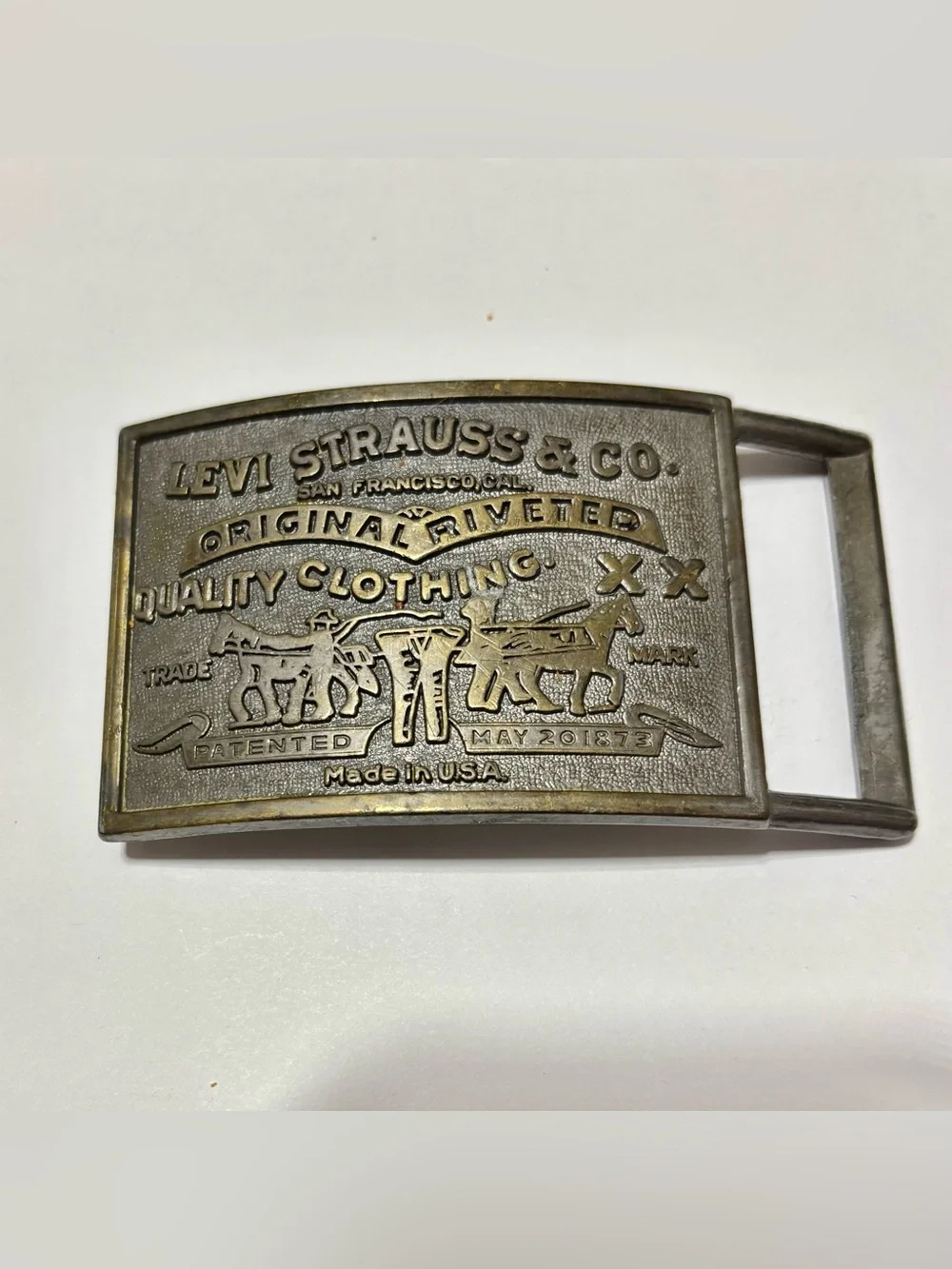 Vintage Levi Strauss & Co. Metal Belt Buckle - Brass Tone Original Riveted